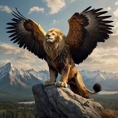 eagle in flight and lion