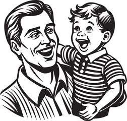 child and parent enjoying illustration black and white