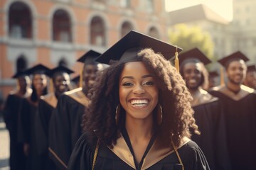 African american college graduation students smile for picture. A black students graduating.