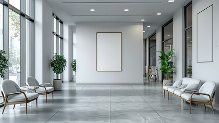 Fototapeta premium Hospital Serenity: Empty White Poster in Waiting Area Mockup