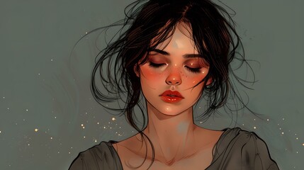 Naklejka premium portrait of a young woman with brown hair and freckles