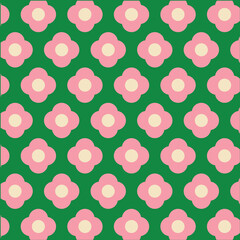 Pink  Green Flower Power Retro Pattern