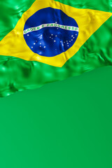 Brazilian national flag with blue yellow and green colors. Brazilian Independence Day concept of patriotism and national pride. Empty, copy space for text, advertising. National holiday in Brazil. 3D.