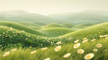 Fototapeta premium Nature Gradients Meadow: A 3D illustration showcasing gradients in a meadow, with grass, flowers, and gentle slopes