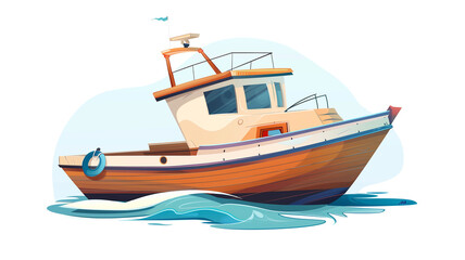 Naklejka premium Fishing boat, vector illustration on transparent background, flat design,