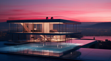 Fototapeta premium Twilight Grandeur over the City Lights