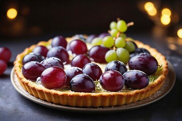 Grape Tart: a beautifully baked grape tart with a golden crust and a layer of creamy filling