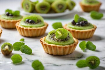 Kiwi Tartlets: mini kiwi tartlets with a creamy filling, topped with fresh kiwi slices