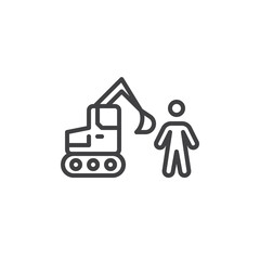 Heavy machinery warning sign line icon