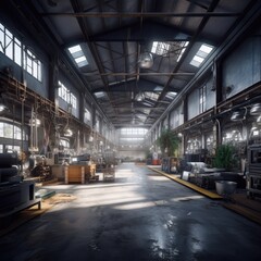 Sunlit Industrial Warehouse Interior