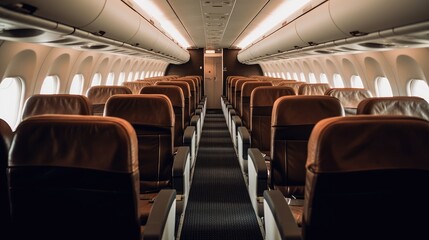 Fototapeta premium Empty Airplane Cabin with Comfortable Seating
