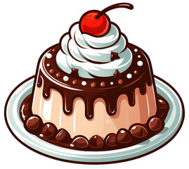 chocolate cake on pudding