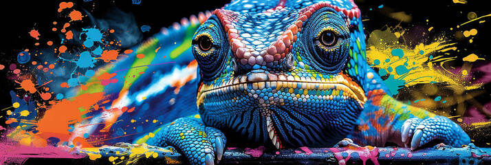 Fototapeta premium chameleon in neon colors in a pop art style