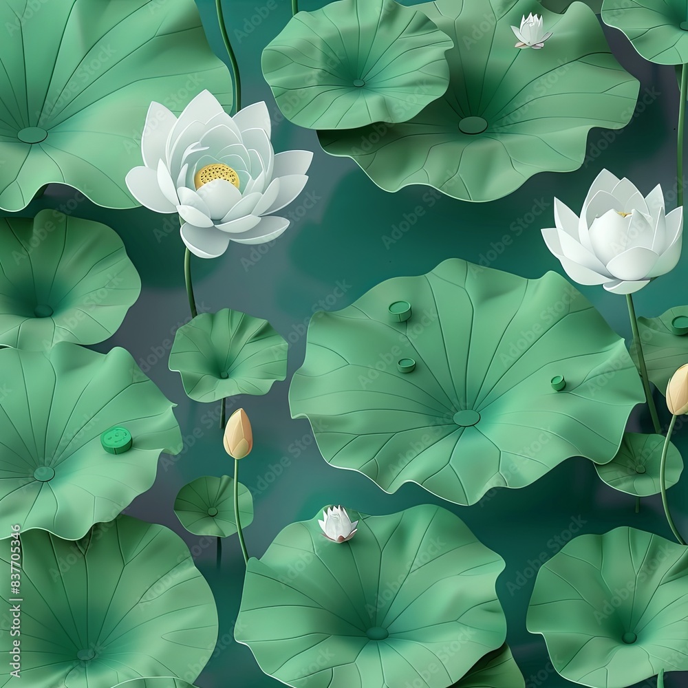 Canvas Prints 3D isometric illustration of Lotus and lotus leaf scene