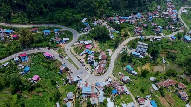 Three-way junction highway road Aerial View