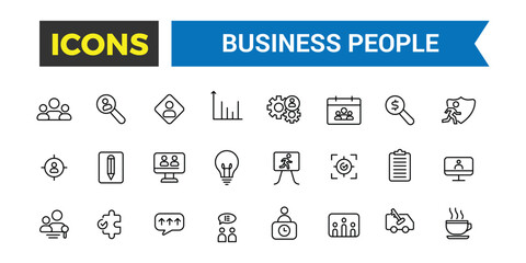 Business people, human resources, office management icon set. Outline icons pack. Editable vector icon and illustration.