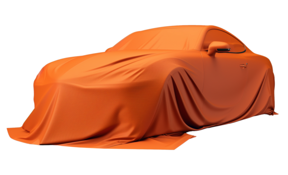Orange Car Covered with Fabric for Protection and Reveal