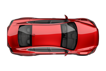 Top View of Red Sedan Car with Transparent Background