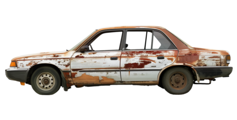 Rusty 1990s Model Vehicle on Transparent Background