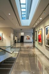 rofessional Photography of the corporate art gallery or exhibition space, featuring works by renowned artists, Generative AI