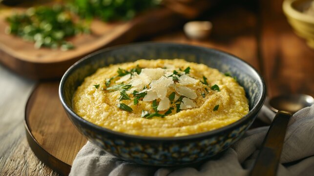 Creamy polenta with parsley and parmesan cheese