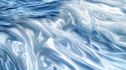 A high-resolution image of blue waves with a white satin fabric effect