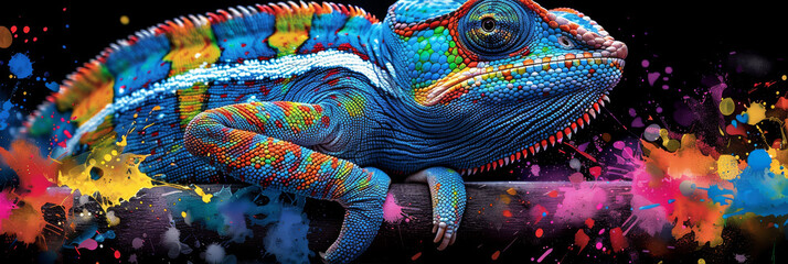 chameleon in neon colors in a pop art style