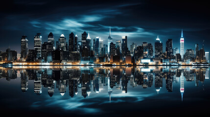 Fototapeta premium Tranquil Nighttime City Skyline Reflections