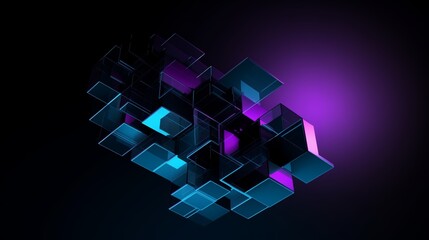 3d wallpaper, abstract artificial intelligent glassmorphism in blue and purple gradient, black background