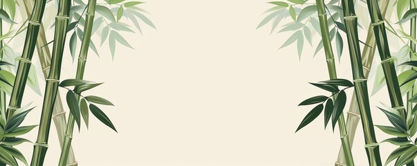 Fototapeta premium Bamboo border, muted greens, flat design, repeating pattern