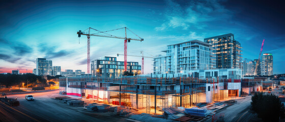 Fototapeta premium Urban Development: Modern City Expansion at Dusk