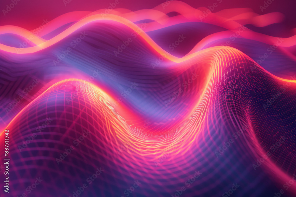 Poster an infinity loop made of neon lines, intersecting and overlapping in a complex pattern,