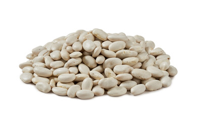 raw white bean isolated on white background in wood bowl