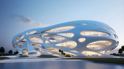 Fototapeta premium A visionary architectural concept illustrating the seamless integration of computer systems into the design of a futuristic smart building.