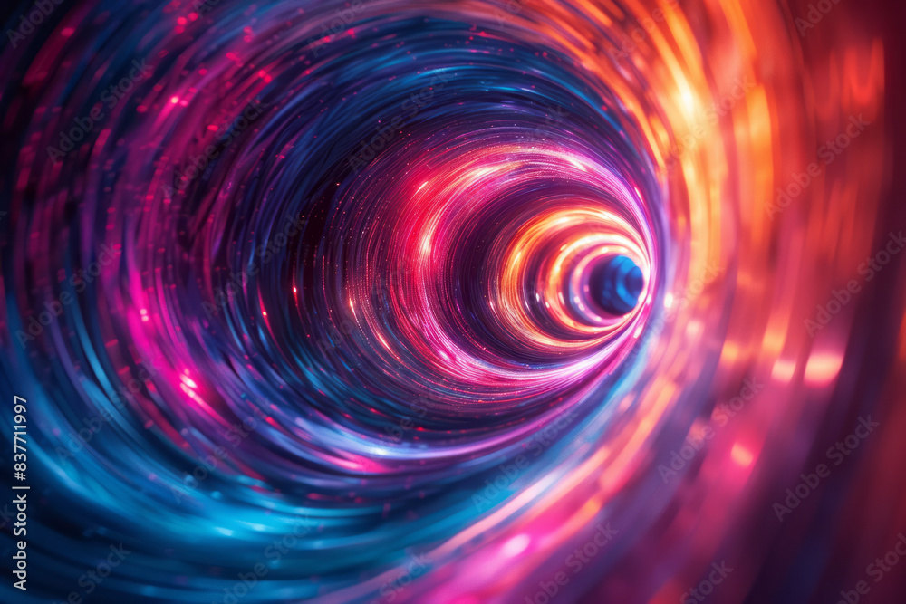 Poster an abstract neon infinity loop with alternating colors, creating a mesmerizing strobe effect,