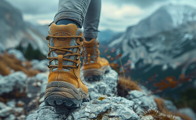 Close up of hiker walking on the mountain trail