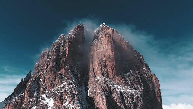 Drone Aerial Flight Over Majestic Mountain Peaks Dolomites, Italy