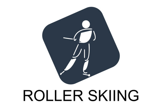 Roller skiing player vector line icon. practicing roller skiing on street logo, equipment sign. sport pictogram illustration