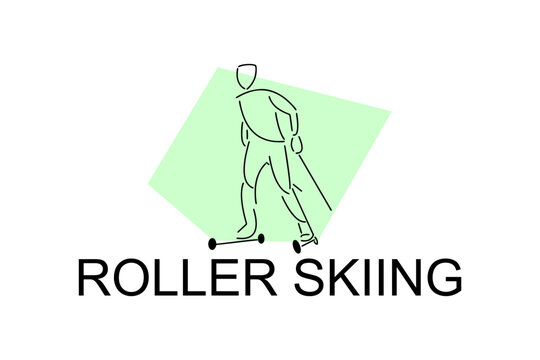 Roller skiing player vector line icon. practicing roller skiing on street logo, equipment sign. sport pictogram illustration