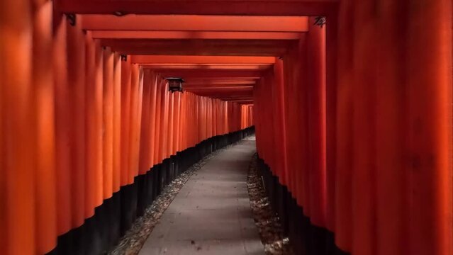 Walking On The Path Through The Torii Gates - Senbon Torii In Fushimi Inari-Taisha Shrine In Fushimi-ku, Kyoto, Japan. - POV shot