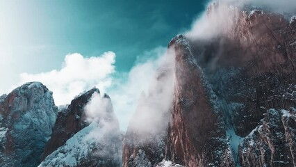 Drone Aerial Flight Over Majestic Mountain Peaks Dolomites, Italy