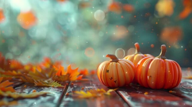 Halloween pumpkin on autumn leaves background