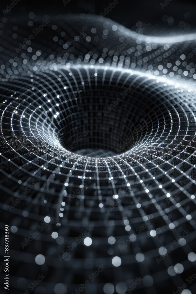 Poster a pixel grid with 3d cubes arranged in concentric circles, creating a sense of depth and motion,