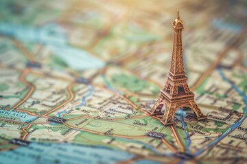 Concept travel route destined for Paris
