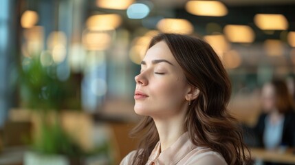 Obraz premium Woman at a café with soft background lighting