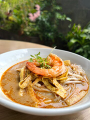 Sarawak laksa , a traditional food in Kuching Sarawak.