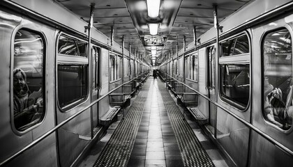 black and white photo of a subway