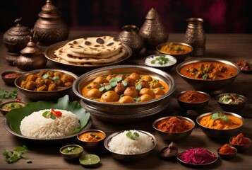 indian food with rice and vegetables
