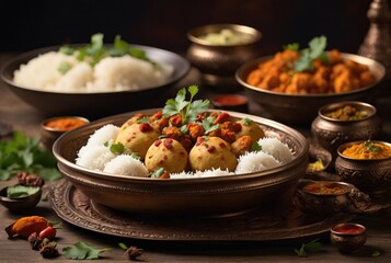 indian food with rice and vegetables