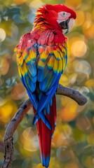 Obraz premium A colorful parrot perched on a branch with blurred background. AI.